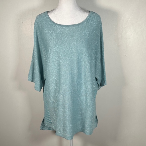 Chico's Tops - Chico’s Baby Blue Sparkle Metalic oversized Top, Size 3  (XL)